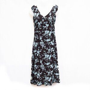 Vtg Romantic Babydoll Dress Women 6 Brown Blue Tie Back Midi 90s Cottagecore Y2K